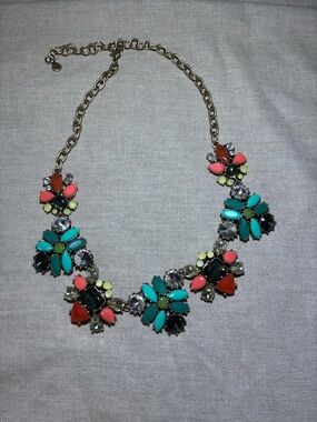 Stella & Dot Gold-Tone Floral Bib Necklace in Turquoise, Coral & Lime